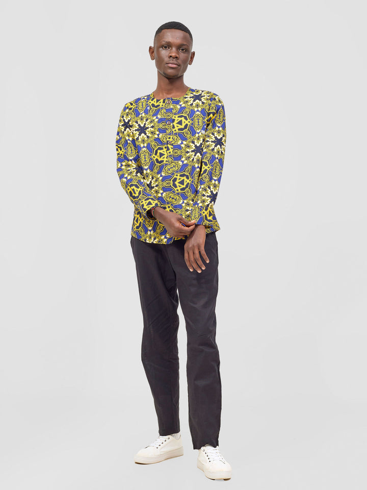Safari Sizani Men's Kitenge Placket Shirt - Keri Print