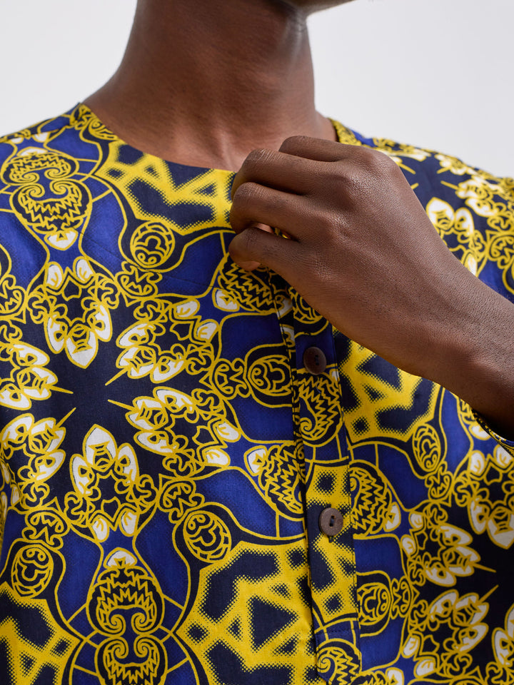 Safari Sizani Men's Kitenge Placket Shirt - Keri Print
