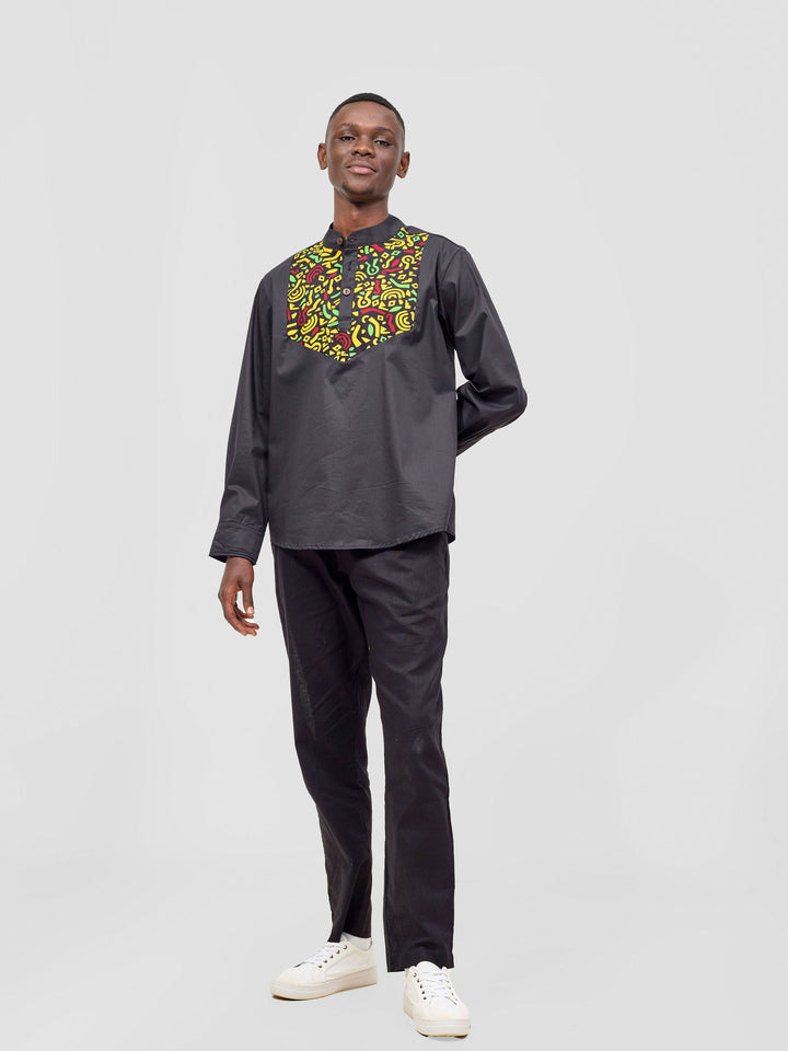 Safari Sizani Men's Kitenge Tuxedo Shirt - Black