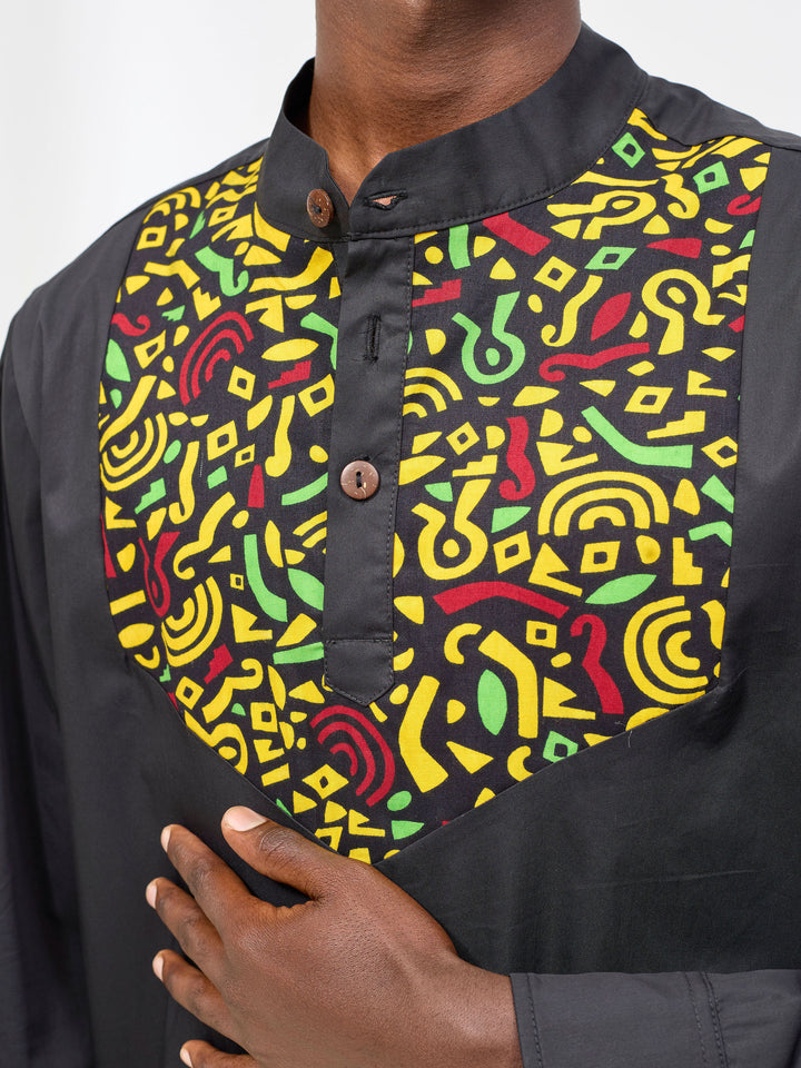 Safari Sizani Men's Kitenge Tuxedo Shirt - Black