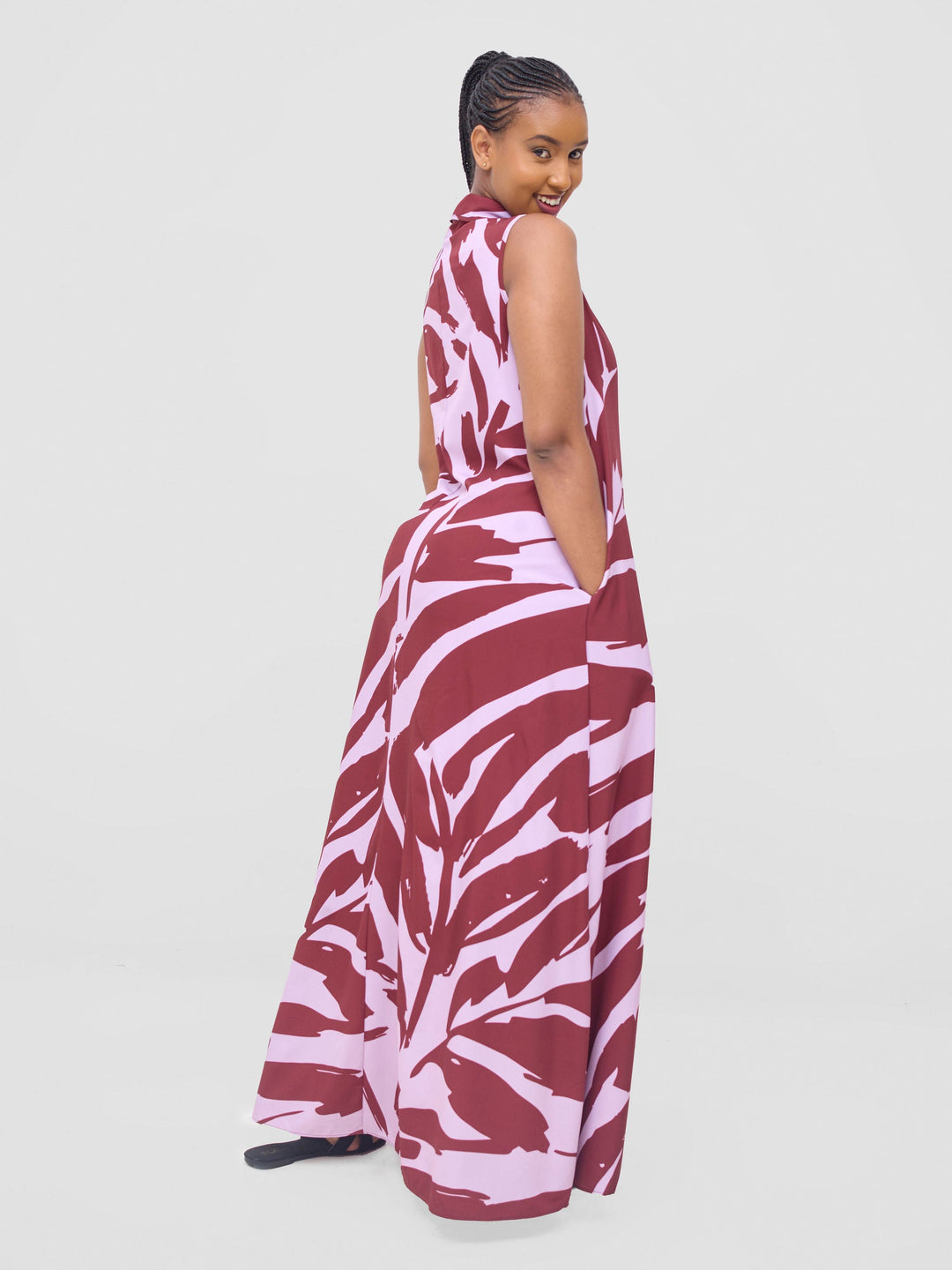 Vivo Asha Sleeveless Maxi Dress - Pink / Burgandy Eta Print