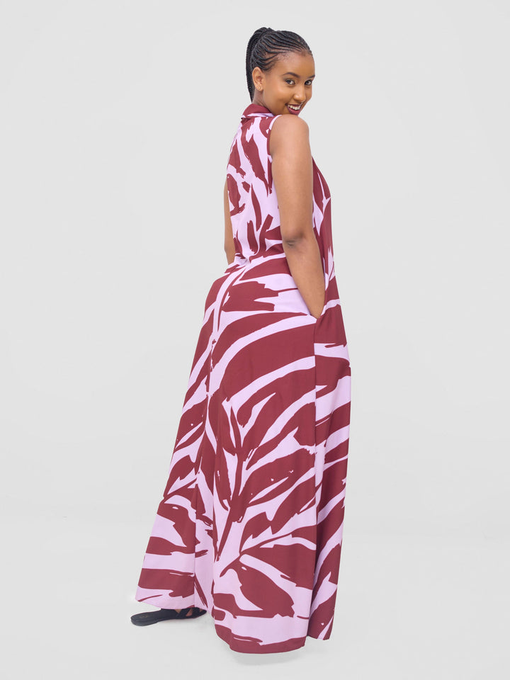 Vivo Asha Sleeveless Maxi Dress - Pink / Burgandy Eta Print