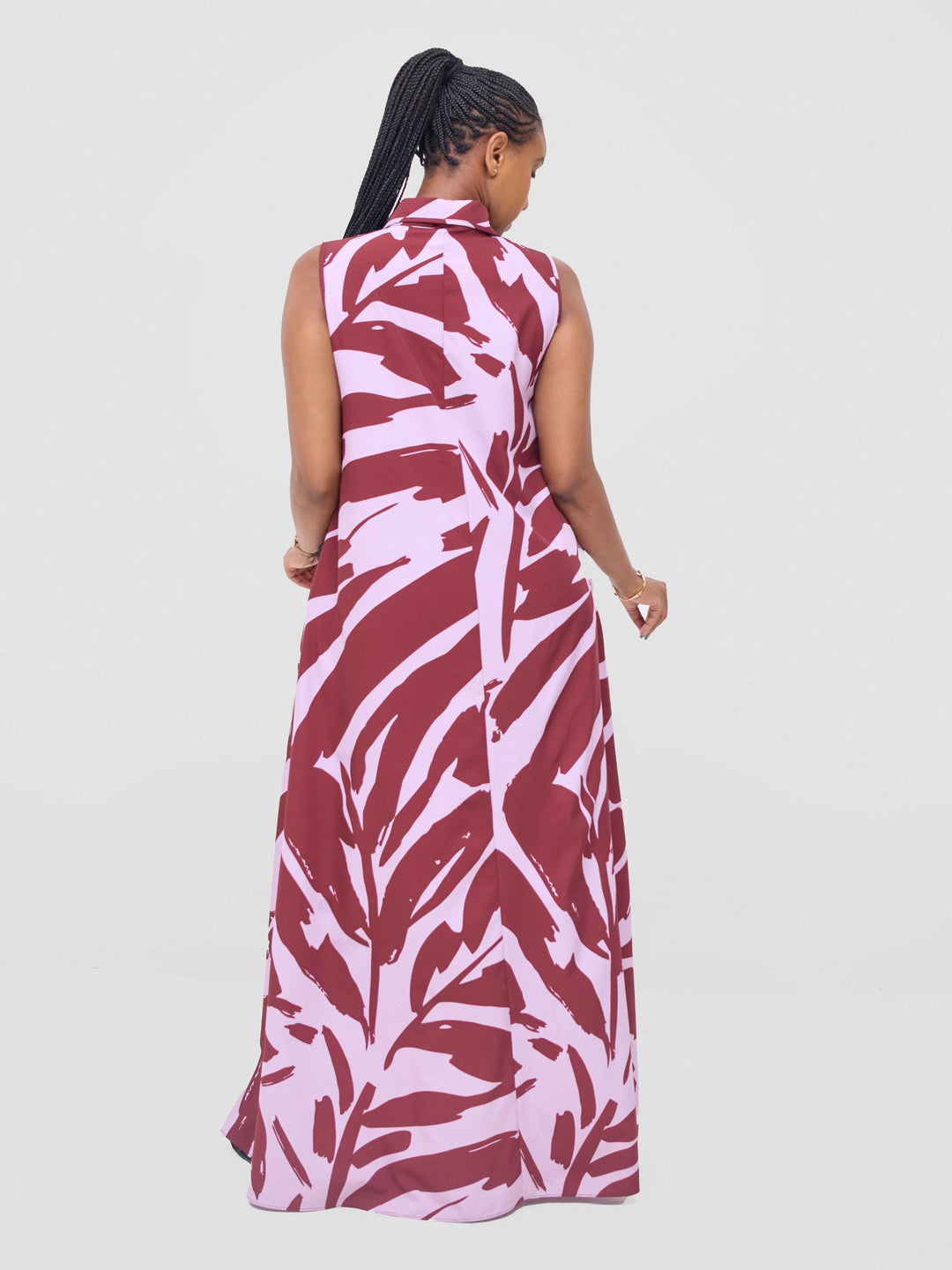 Vivo Asha Sleeveless Maxi Dress - Pink / Burgandy Eta Print