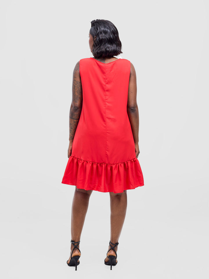 Vivo Dalia Sleeveless Gathered Tent Dress - Red