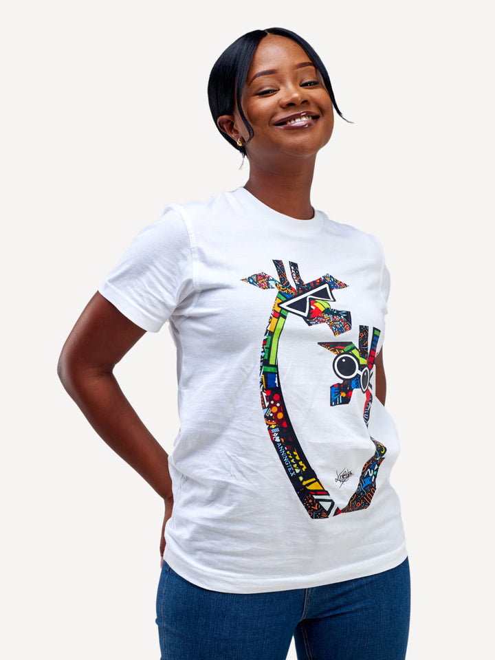 Kitu Kali Graphic Ts: White with Twiga