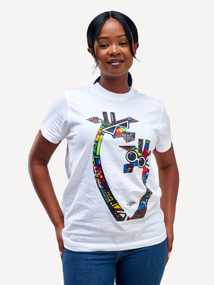 Kitu Kali Graphic Ts: White with Twiga