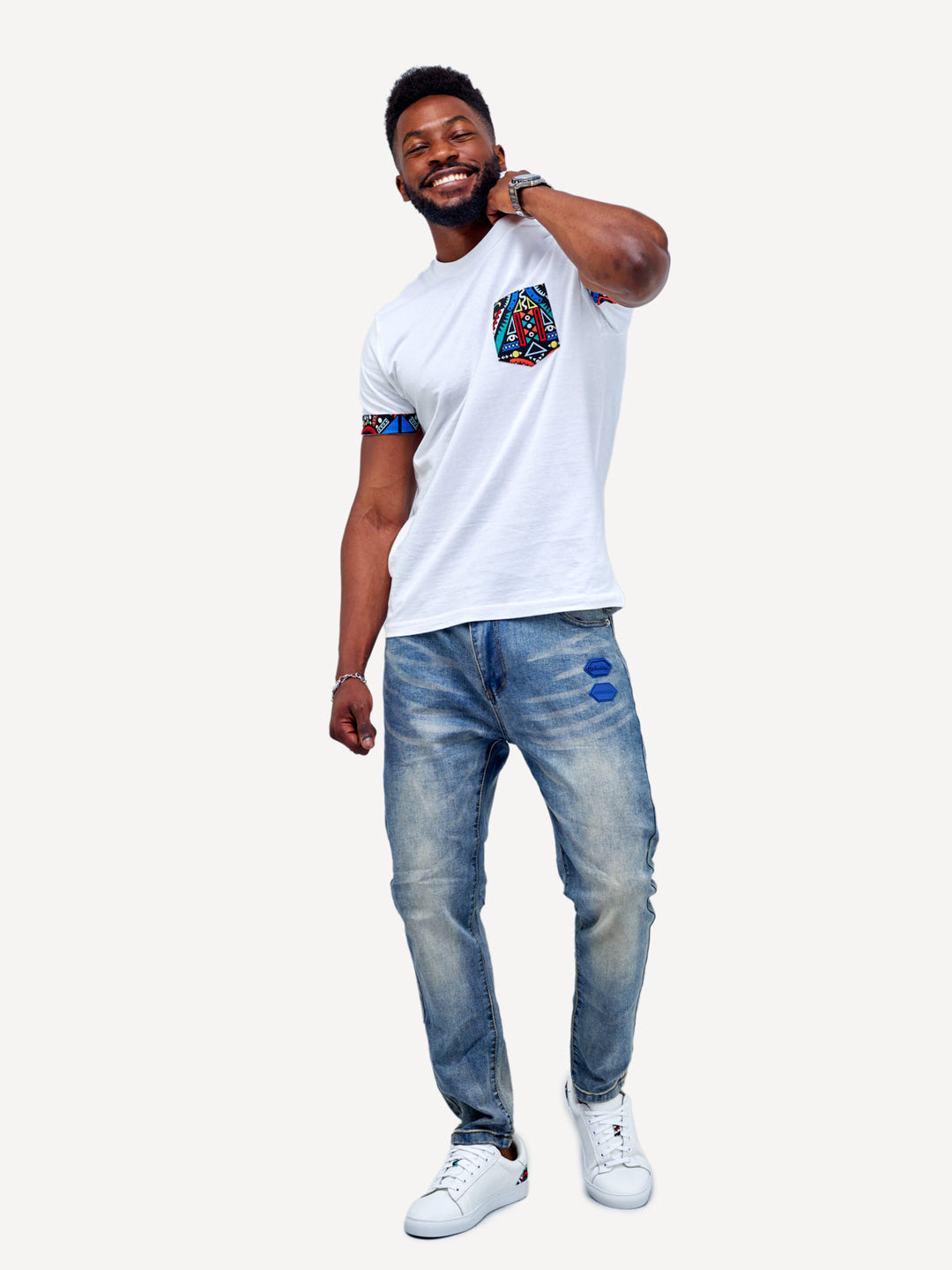 Kitu Kali Premium Ts: White with Blue Tribal