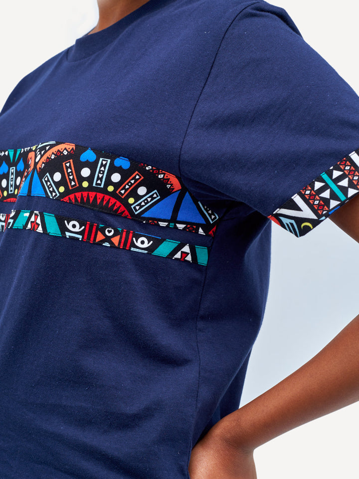 Kitu Kali Premium Ts: Navy with Blue Tribal