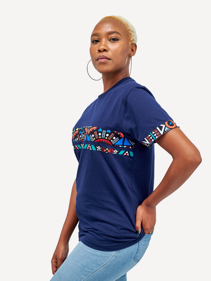 Kitu Kali Premium Ts: Navy with Blue Tribal