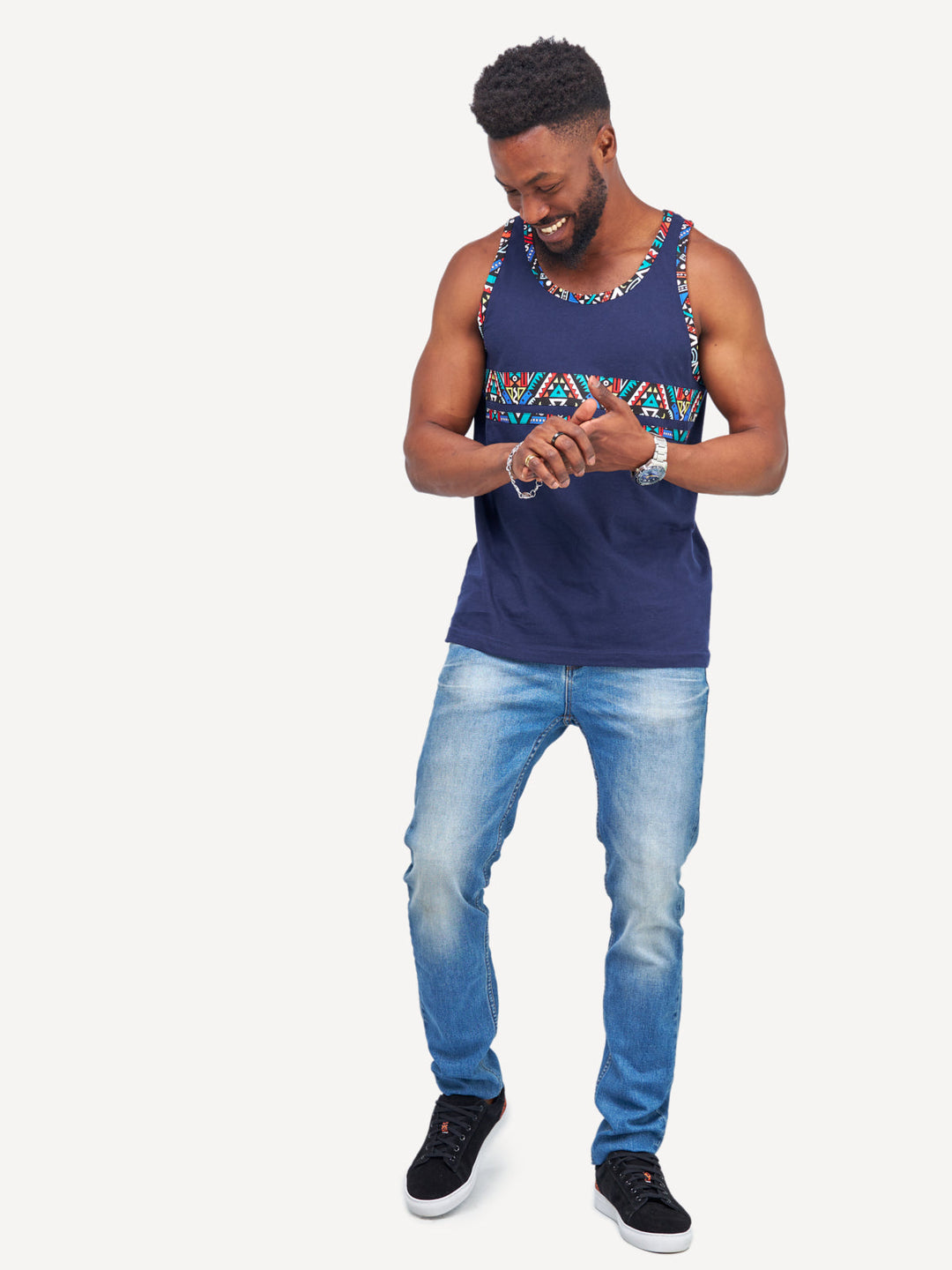 Kitu Kali Tanks: Navy with Blue Tribal