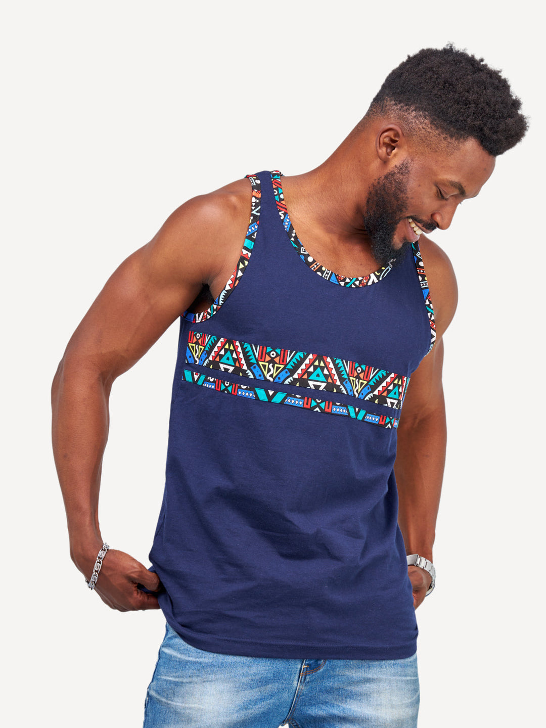 Kitu Kali Tanks: Navy with Blue Tribal