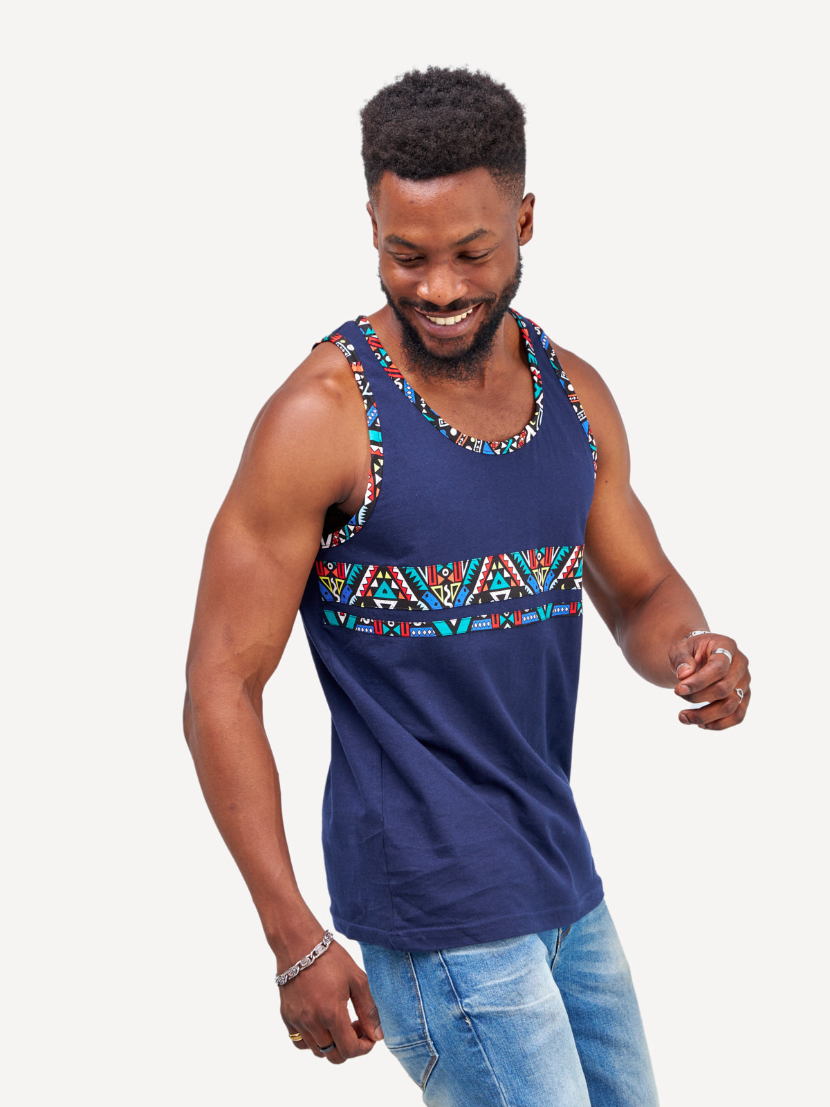 Kali Tanks: Navy with Blue Tribal