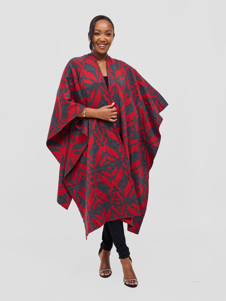 Vivo Reversible Shawl without Fringes - Cherry /  Dark Mix Grey Ukwi Print