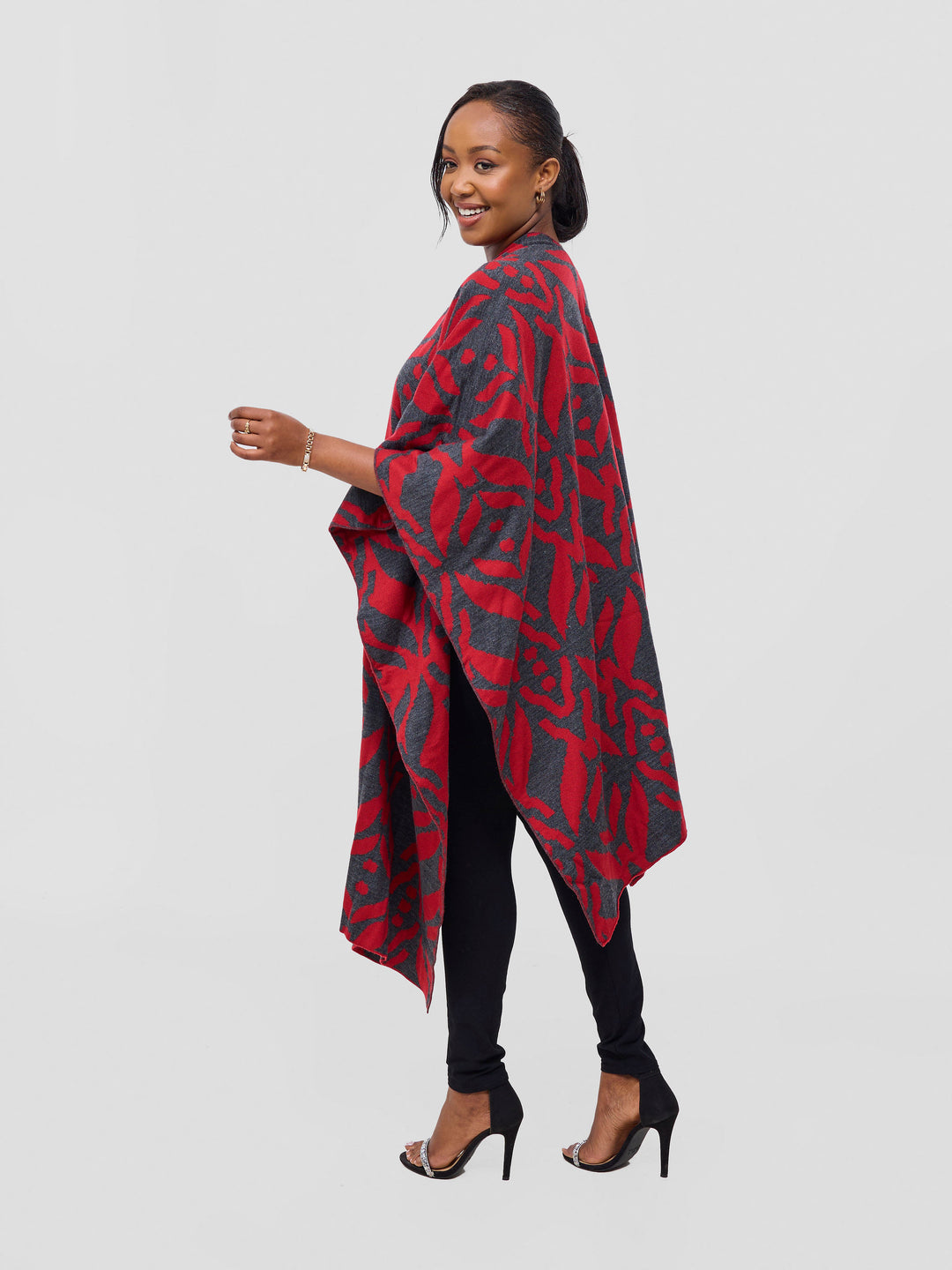 Vivo Reversible Shawl without Fringes - Cherry /  Dark Mix Grey Ukwi Print