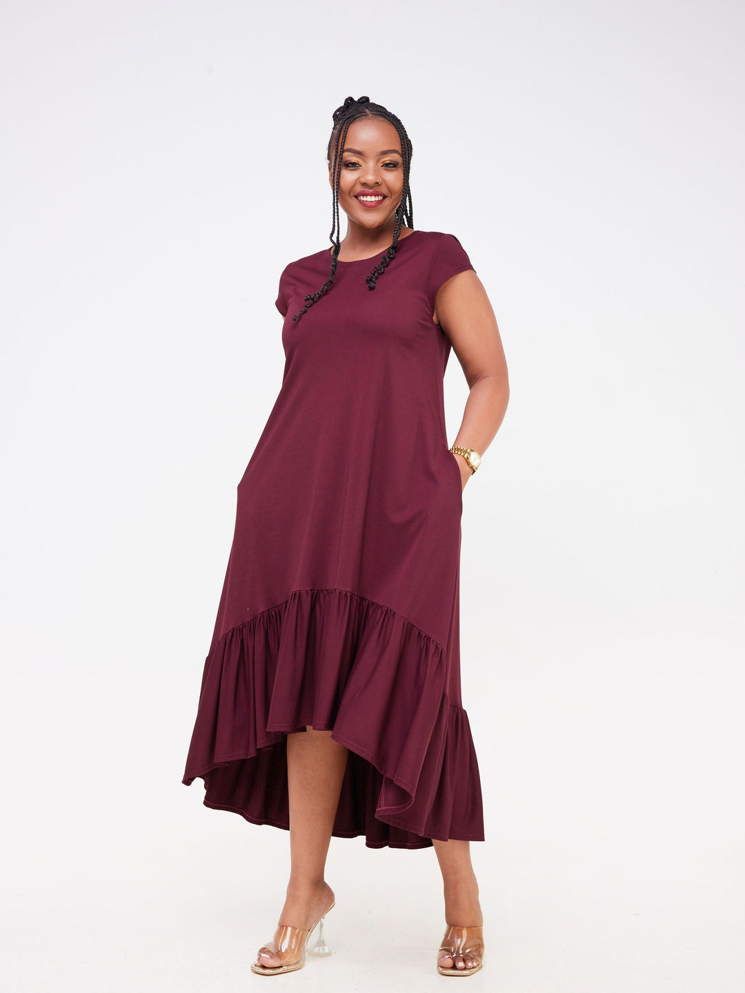 Vivo Lindi High Low Dress - Burgundy