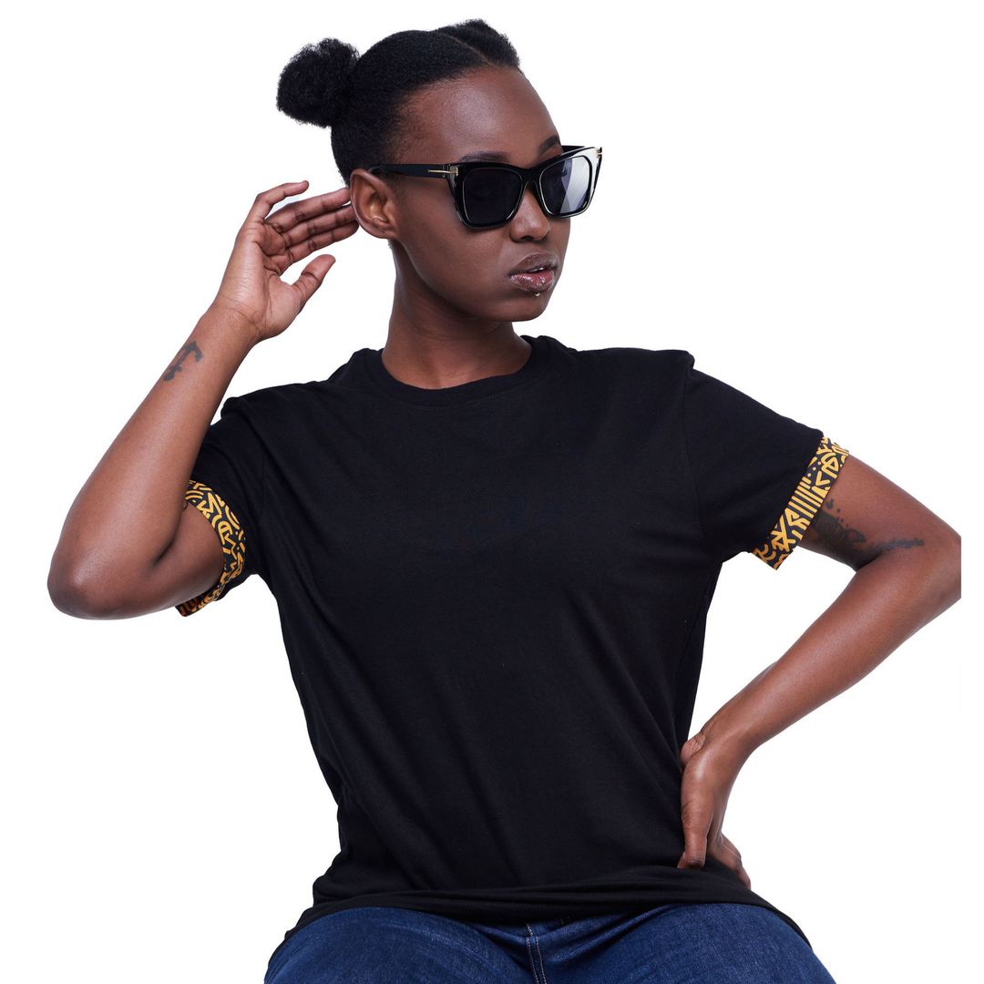 Kitu Kali Premium Ts: Black with Gold KK Print (SLEEVES)