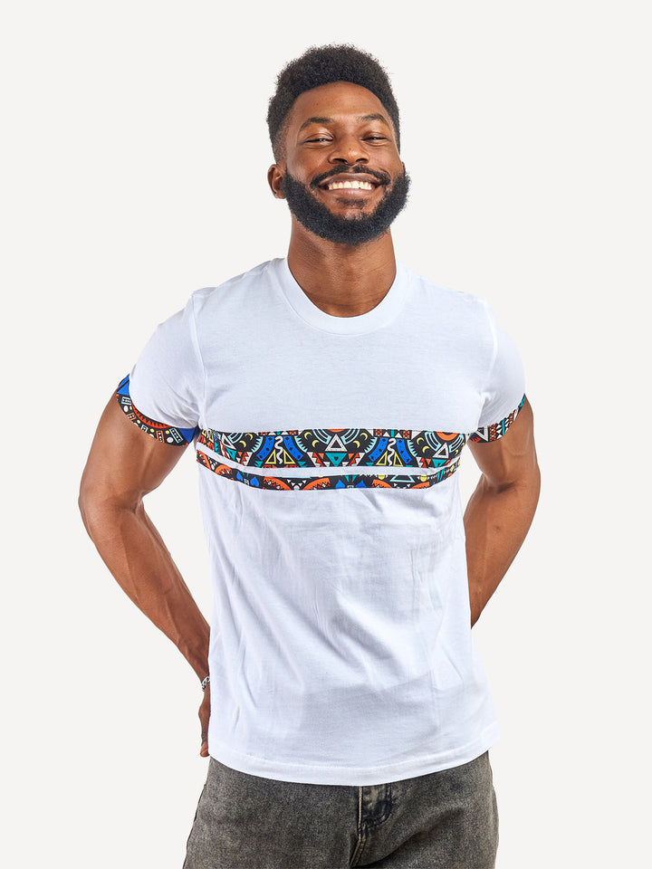 Kitu Kali Premium Ts: White with Blue Tribal 2 Strip