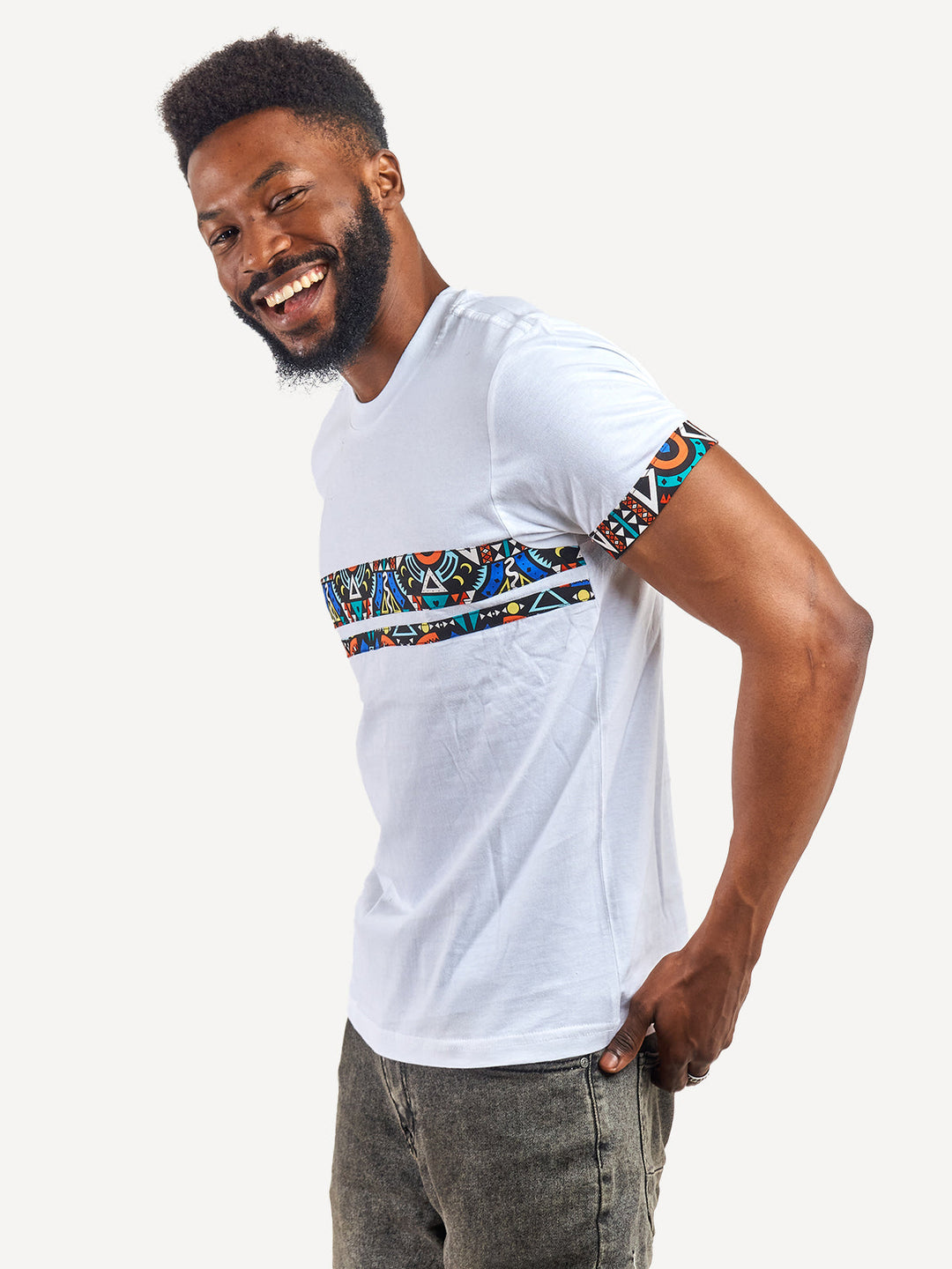 Kitu Kali Premium Ts: White with Blue Tribal 2 Strip