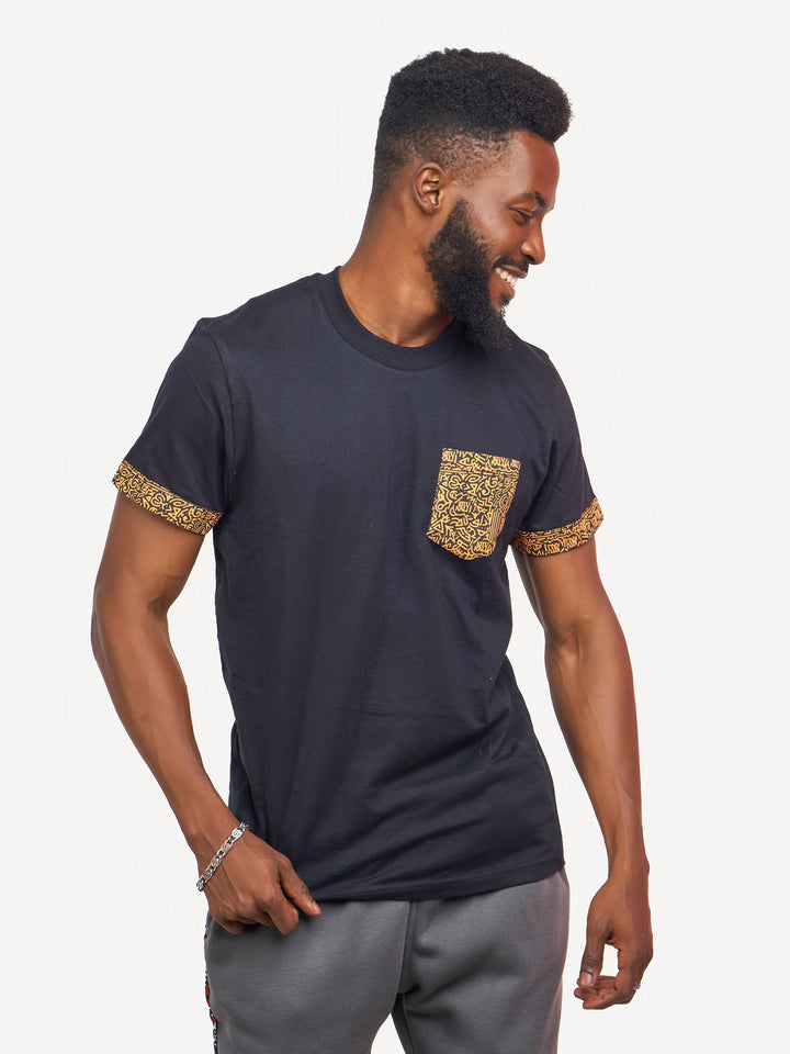 Kitu Kali Premium Ts: Black with Gold KK Print (Pocket & Sleeves)