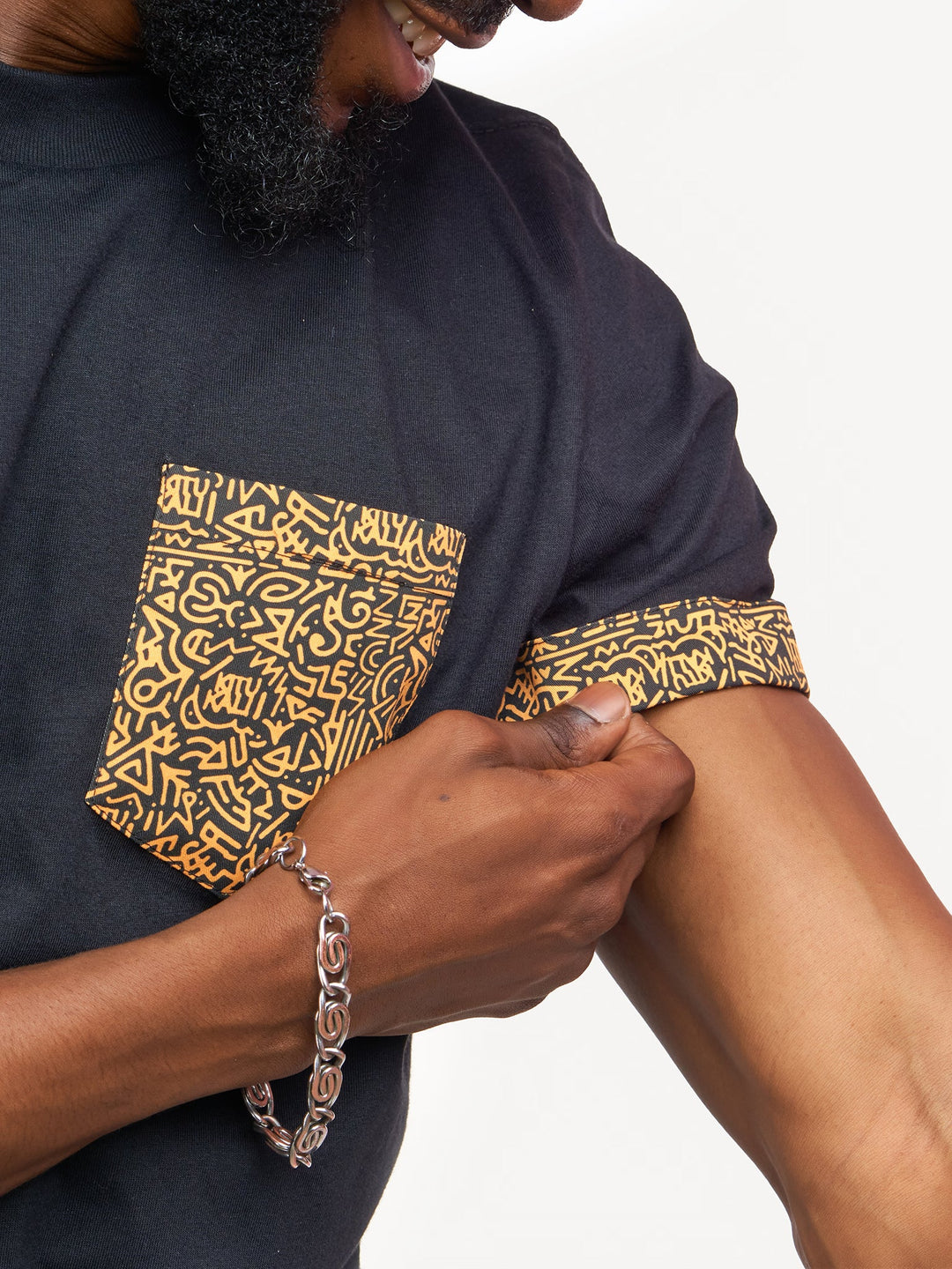 Kitu Kali Premium Ts: Black with Gold KK Print (Pocket & Sleeves)