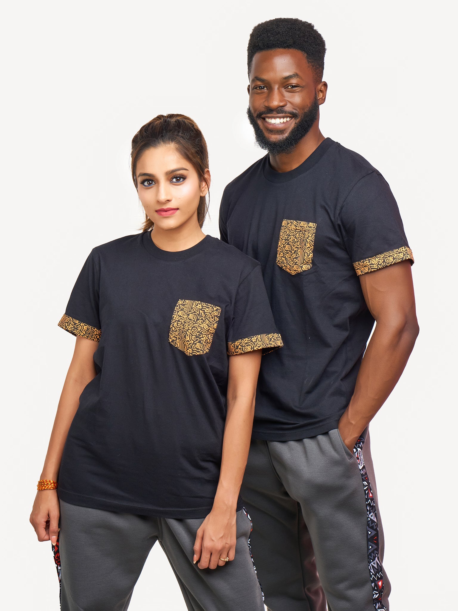 Kitu Kali Premium Ts: Black with Gold KK Print (Pocket & Sleeves)