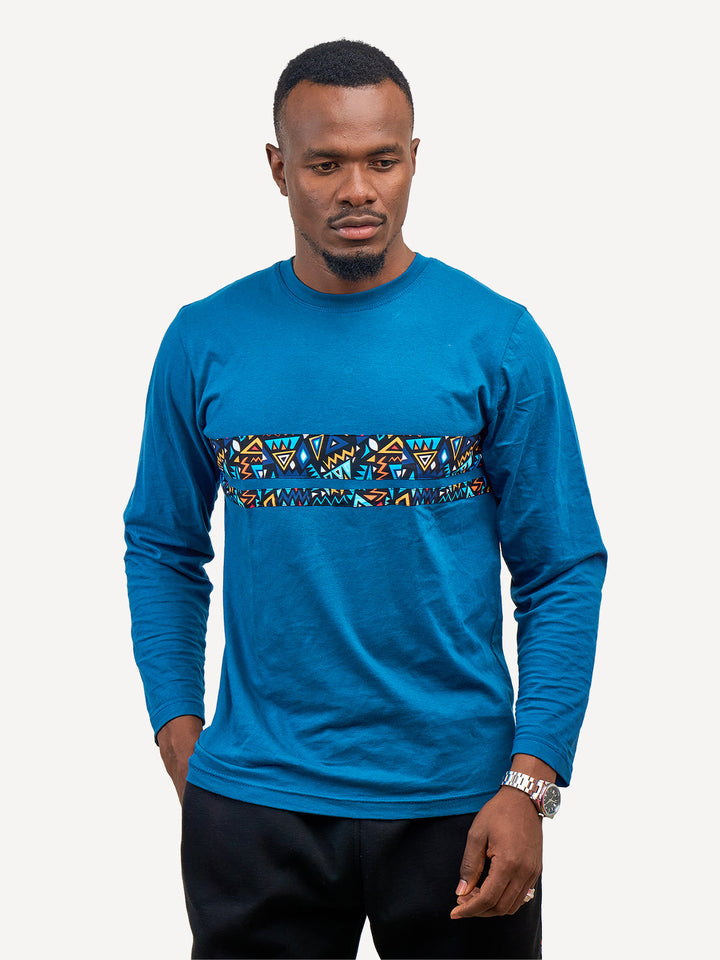 Kitu Kali Long-Sleeve Ts: Petrol Blue with Blue KK 2 Strip