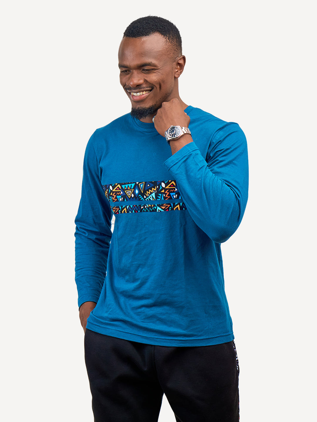 Kitu Kali Long-Sleeve Ts: Petrol Blue with Blue KK 2 Strip