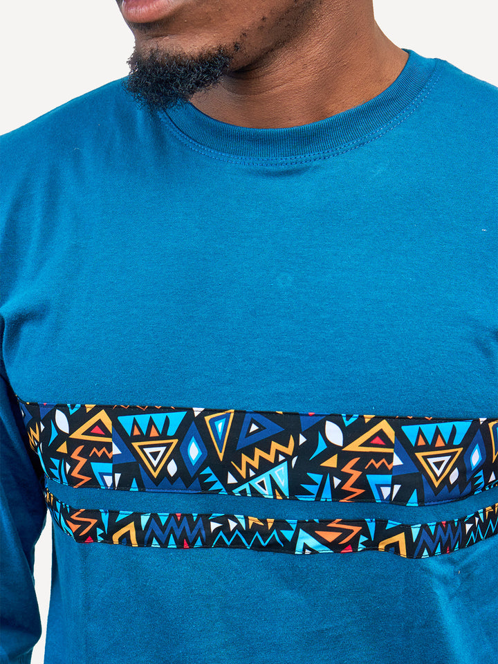 Kitu Kali Long-Sleeve Ts: Petrol Blue with Blue KK 2 Strip