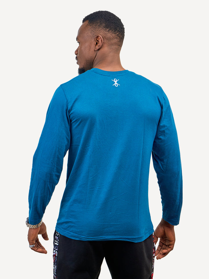 Kitu Kali Long-Sleeve Ts: Petrol Blue with Blue KK 2 Strip