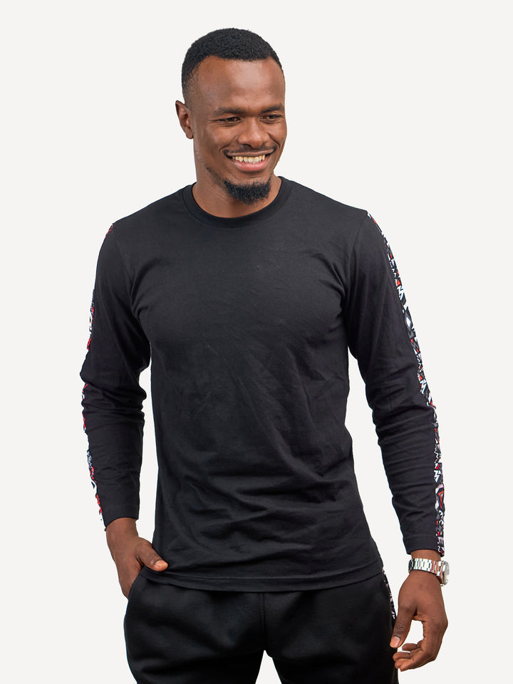 Kitu Kali Long-Sleeve Ts: Black with Red & Grey KK