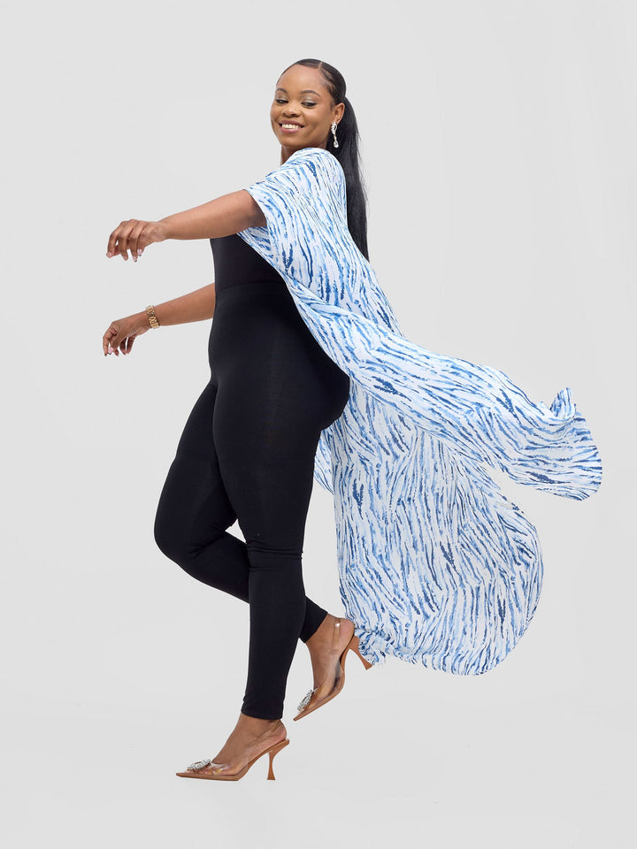 Vivo Chiffon Wide Kimono - Blue / White Print