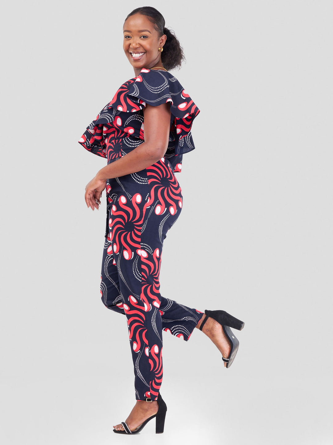 Vivo Naya One Shoulder Flounce Jumpsuit - Pweza Print