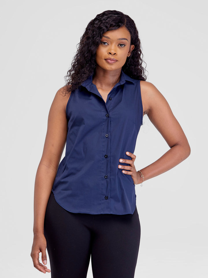 Safari Kamari Halter Shirt - Navy Blue