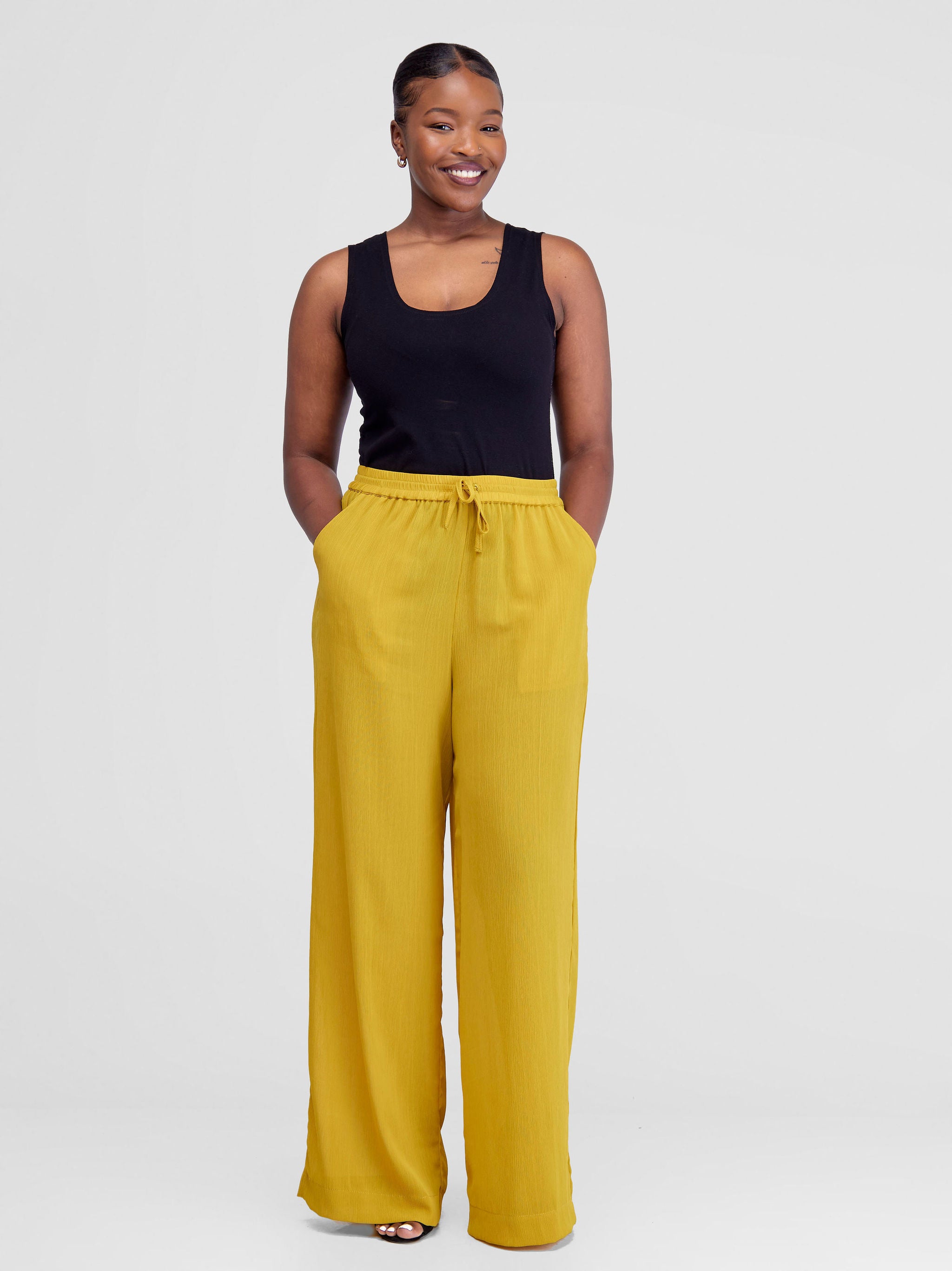 Vivo Wide Leg Chiffon Pants Oil Yellow Oil Yellow V0424163 M L