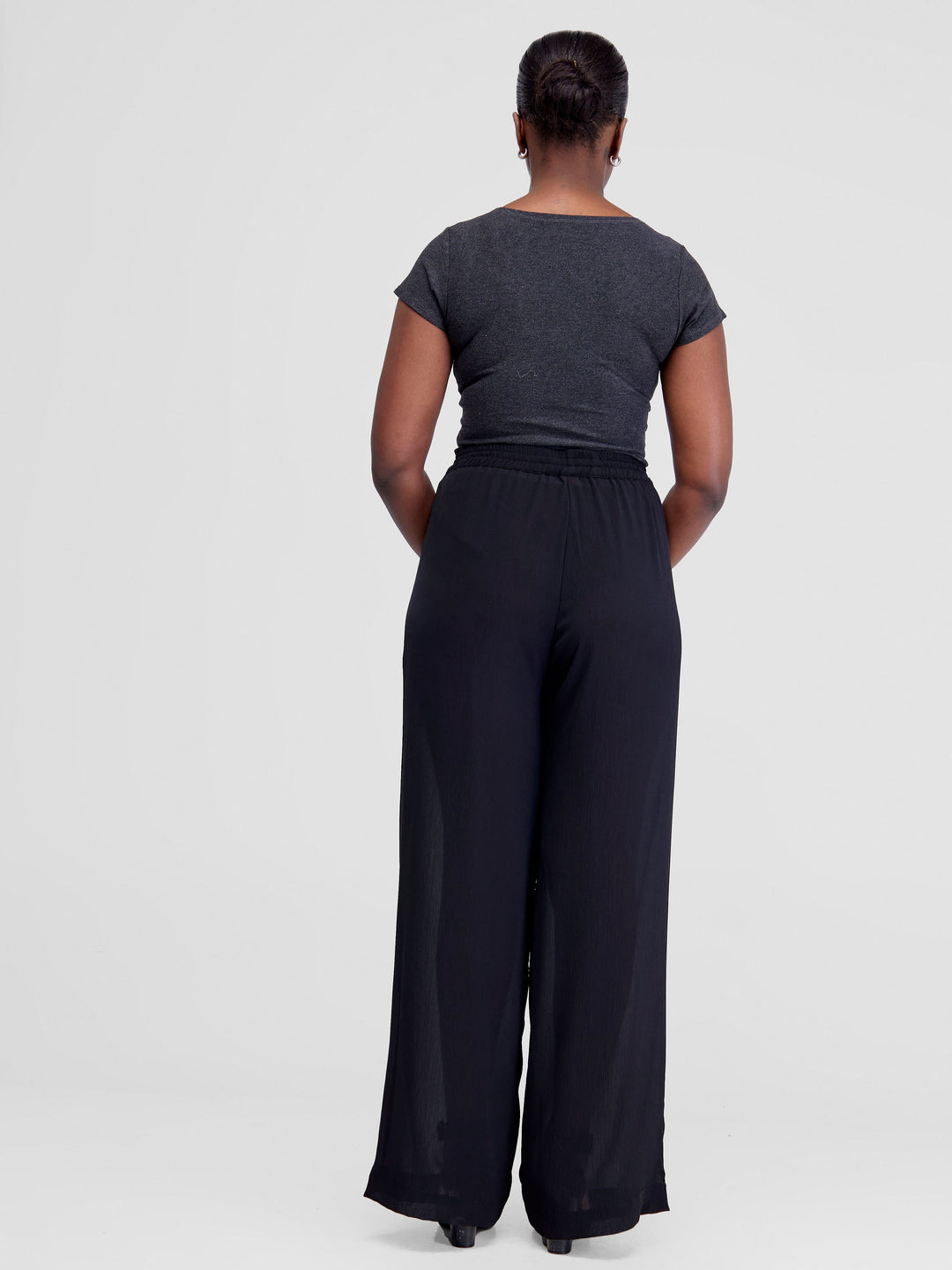 Vivo Wide Leg Chiffon Pants - Black