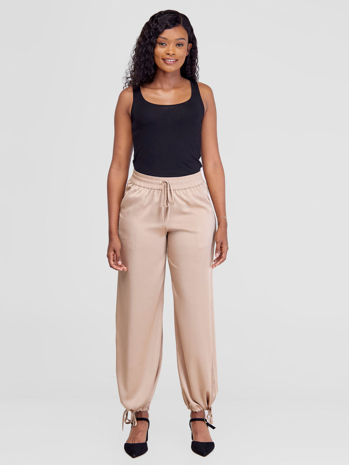 Vivo Satin Drawstring Pants - Sand