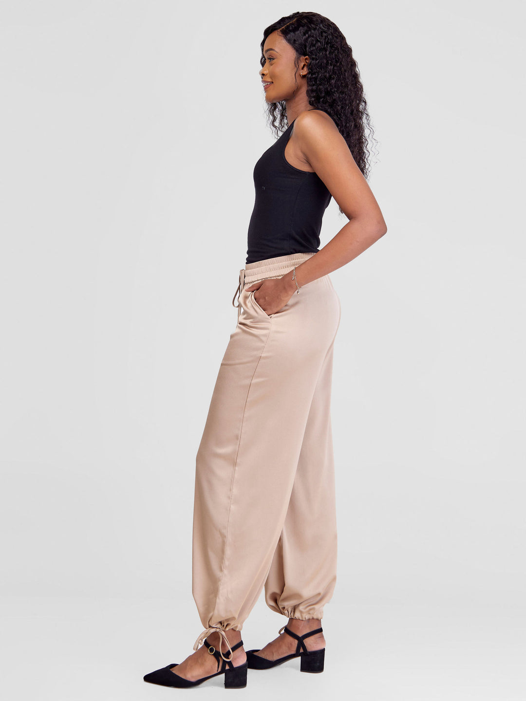 Vivo Satin Drawstring Pants - Sand