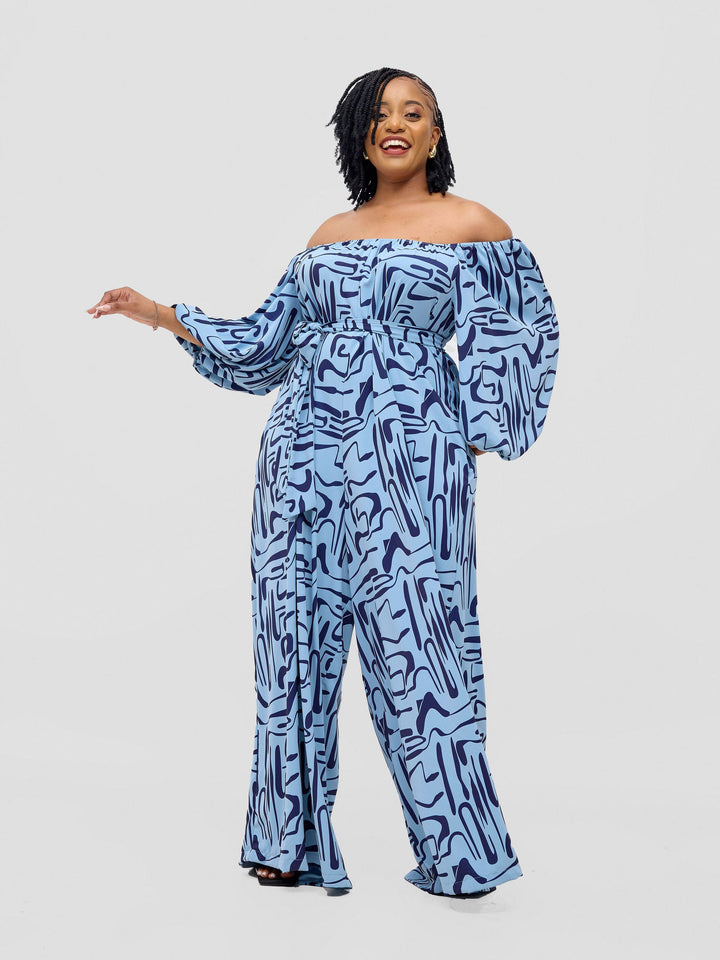 Vivo Serwa Wide Leg Jumpsuit - Baby Blue / Navy Sera Print