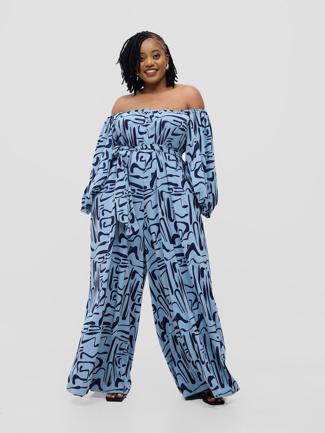 Vivo Serwa Wide Leg Jumpsuit - Baby Blue / Navy Sera Print