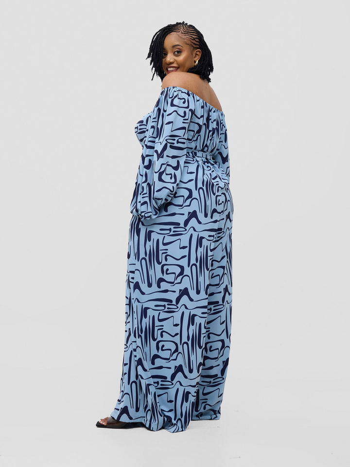 Vivo Serwa Wide Leg Jumpsuit - Baby Blue / Navy Sera Print