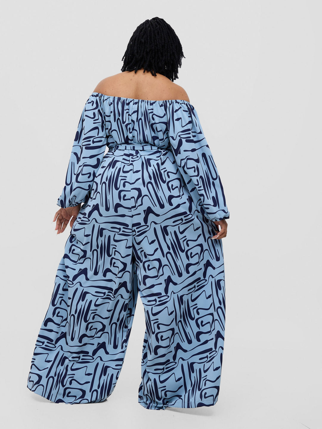 Vivo Serwa Wide Leg Jumpsuit - Baby Blue / Navy Sera Print