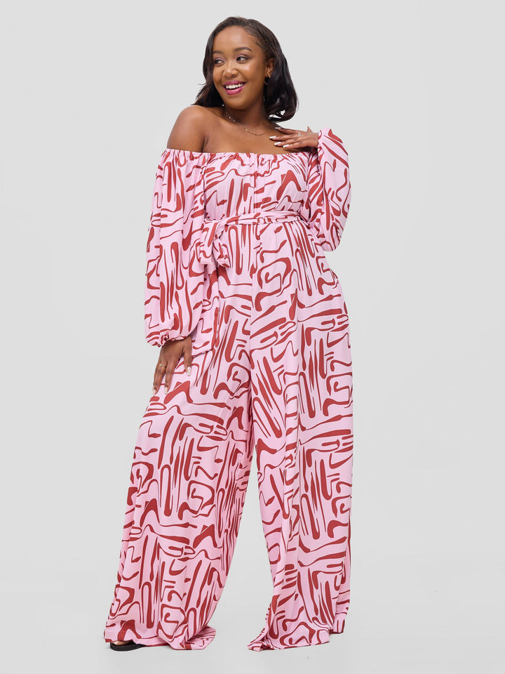 Vivo Serwa Wide Leg Jumpsuit - Pink /  Rust Sera Print
