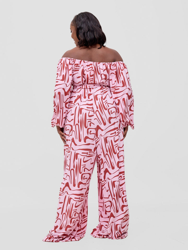 Vivo Serwa Wide Leg Jumpsuit - Pink /  Rust Sera Print