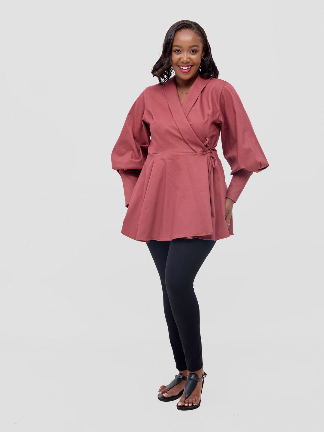 Safari Hawi Peplum Bishop Sleeve Wrap Coat - Cherry