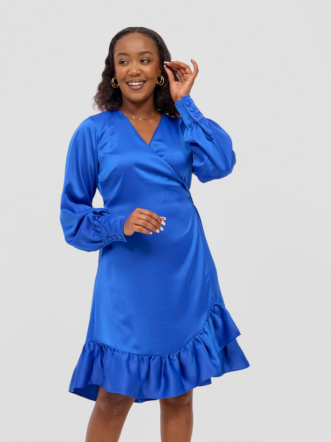 Vivo Merika Knee Length Wrap Dress - Royal Blue