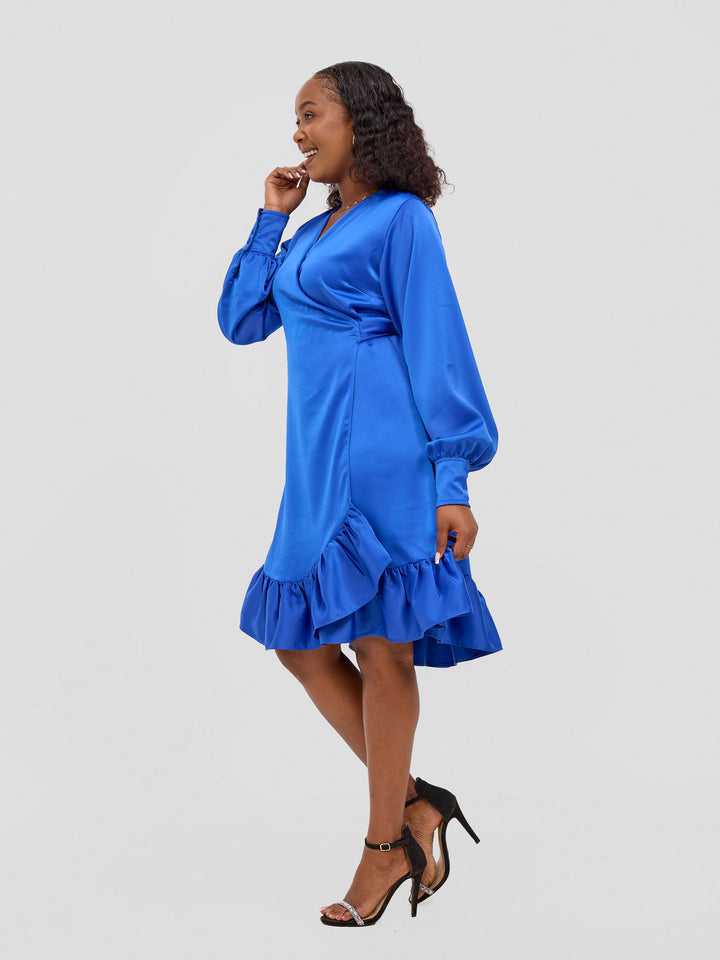 Vivo Merika Knee Length Wrap Dress - Royal Blue