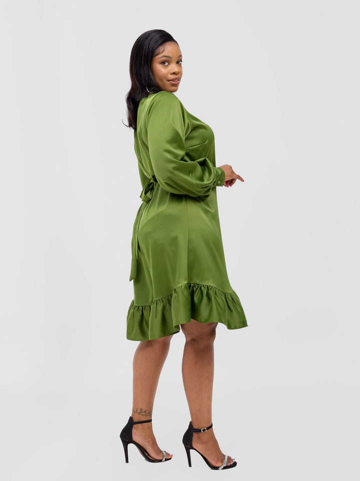 Vivo Merika Knee Length Wrap Dress - Olive