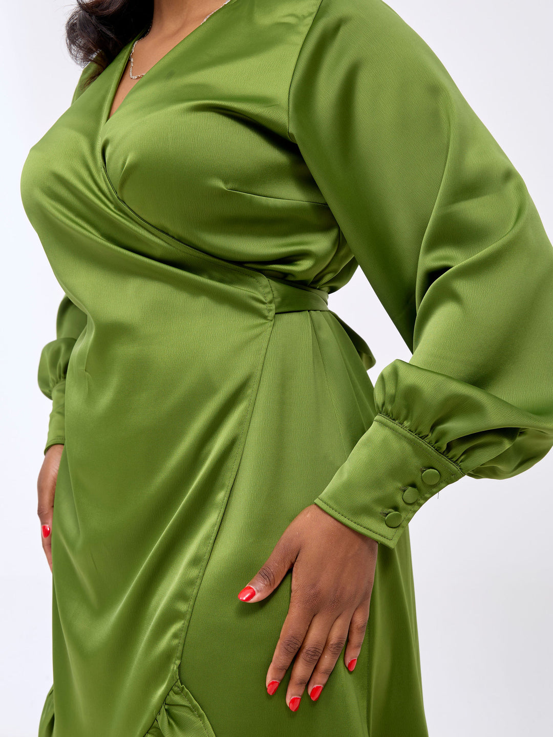 Vivo Merika Knee Length Wrap Dress - Olive