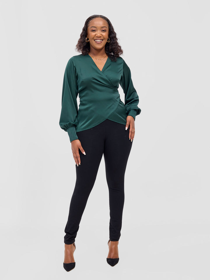 Vivo Merika Satin Wrap Top -  Dark Green