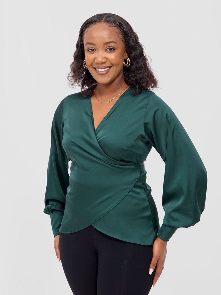 Vivo Merika Satin Wrap Top -  Dark Green